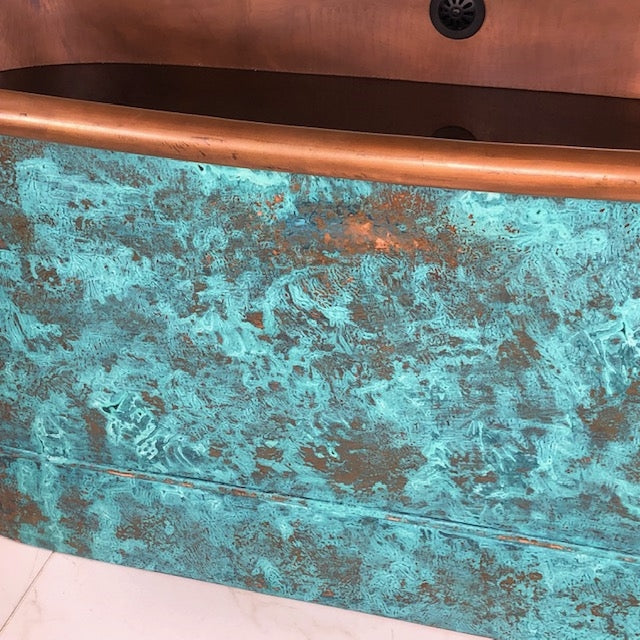 “SanSiro Cognac59VG” 59" “Warmed Air Jetted” French Bateau Pure Copper Bathtub with Aged Verdigris Exterior