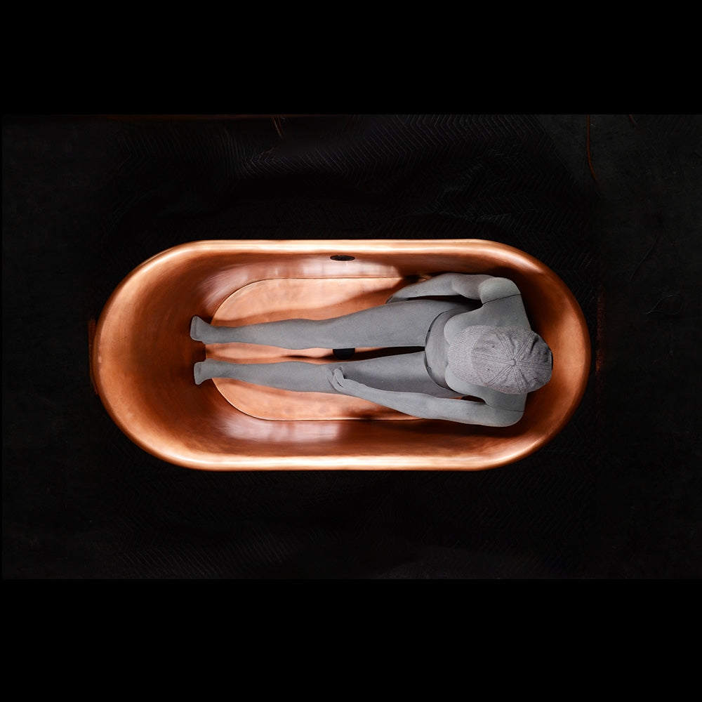 “SanSiro Cognac59BK” 59" “Warmed Air Jetted” Freestanding French Bateau Pure Copper Bathtub with Eggshell Black Exterior