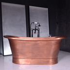 “SanSiro Cognac59LA Soaking Tub” 59" Freestanding French Bateau Pure Copper Bathtub with “Light Aged” Exterior