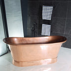 “SanSiro Cognac59PC Soaking Tub” 59" Freestanding French Bateau Pure Copper Bathtub with “Mirror Polished” Exterior