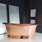 “SanSiro Cognac59PC Soaking Tub” 59" Freestanding French Bateau Pure Copper Bathtub with “Mirror Polished” Exterior