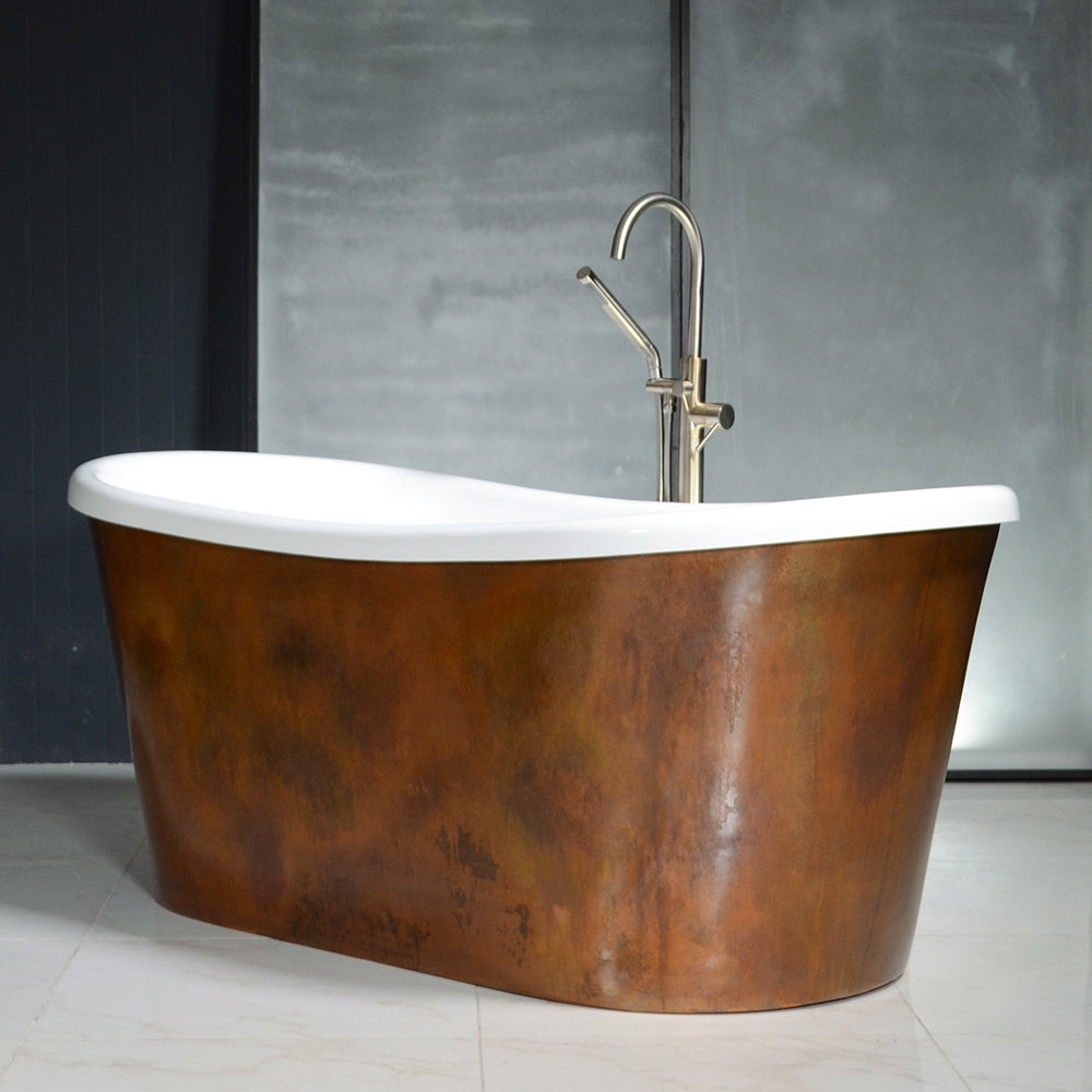 “SanSiro Toulon59AAir” 59" x 31.5" “Warmed Air Jettedle” French Bateau Tub Dark Aged Solid Copper Exterior