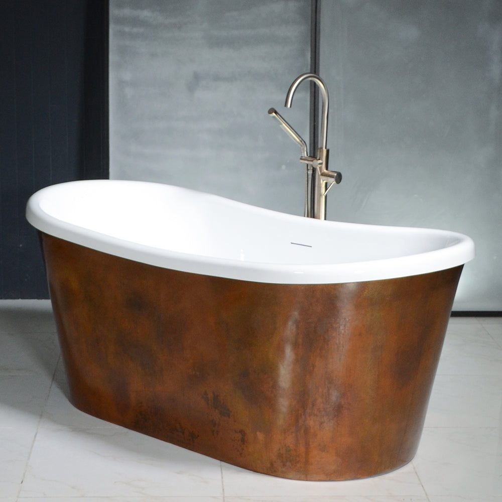“SanSiro Toulon59AAir” 59" x 31.5" “Warmed Air Jettedle” French Bateau Tub Dark Aged Solid Copper Exterior