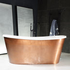 “SanSiro Toulon59HASoak” 59" x 31.5" French Bateau Tub “Hammered Light Aged” Solid Copper Exterior