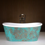 “SanSiro Toulon59VGAir” 59" x 31.5" “Warmed Air Jetted” French Bateau Tub with Verdi Gris Aged Solid Copper Exterior