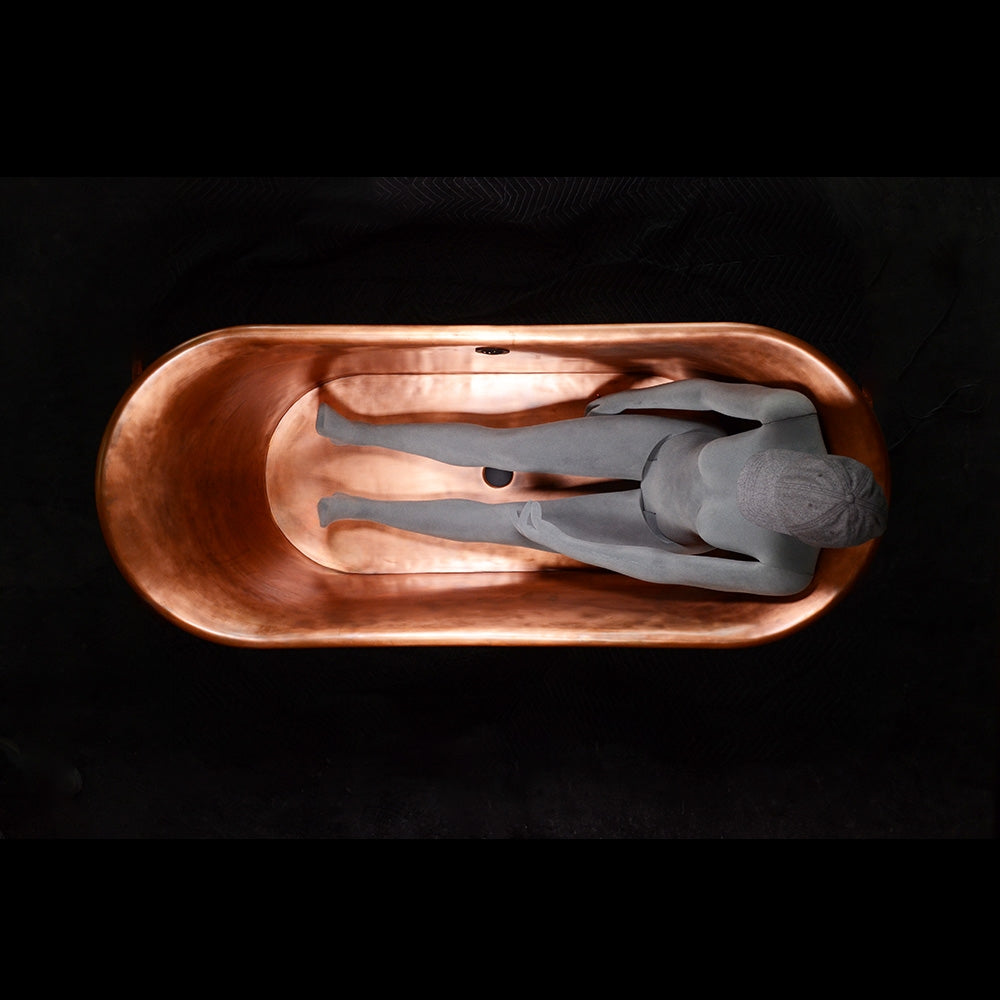 “SanSiro Cognac67VG Soaking Tub” 67" Freestanding French Bateau Pure Copper Bathtub with “Aged Verdigris” Exterior