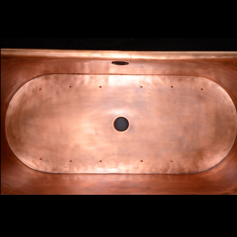 “SanSiro Cognac67BK” 67" “Warmed Air Jetted” Freestanding French Bateau Pure Copper Bathtub with Eggshell Black Exterior