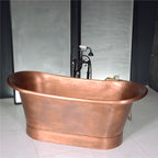 “SanSiro Cognac67LA” 67" “Warmed Air Jetted” Freestanding French Bateau Pure Copper Bathtub with Light Aged Exterior