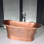 “SanSiro Cognac67LA Soaking Tub” 67" Freestanding French Bateau Pure Copper Bathtub with “Light Aged” Exterior