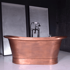 “SanSiro Cognac67LA Soaking Tub” 67" Freestanding French Bateau Pure Copper Bathtub with “Light Aged” Exterior