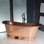 “SanSiro Cognac67PC” 67" “Warmed Air Jetted” Freestanding French Bateau Pure Copper Bathtub with Mirror Polished Exterior