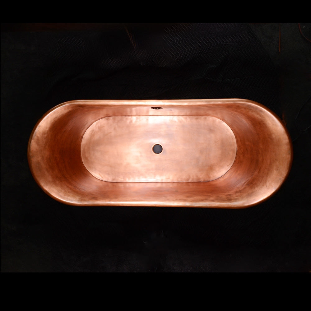 “SanSiro Cognac67PC Soaking Tub” 67" Freestanding French Bateau Pure Copper Bathtub with “Mirror Polished” Exterior