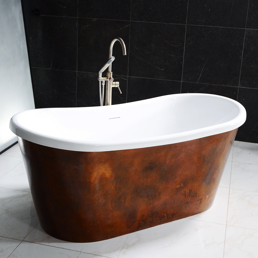 “SanSiro Toulon67ASoak” 67" x 31.5" French Bateau Tub “Dark Aged” Solid Copper Exterior