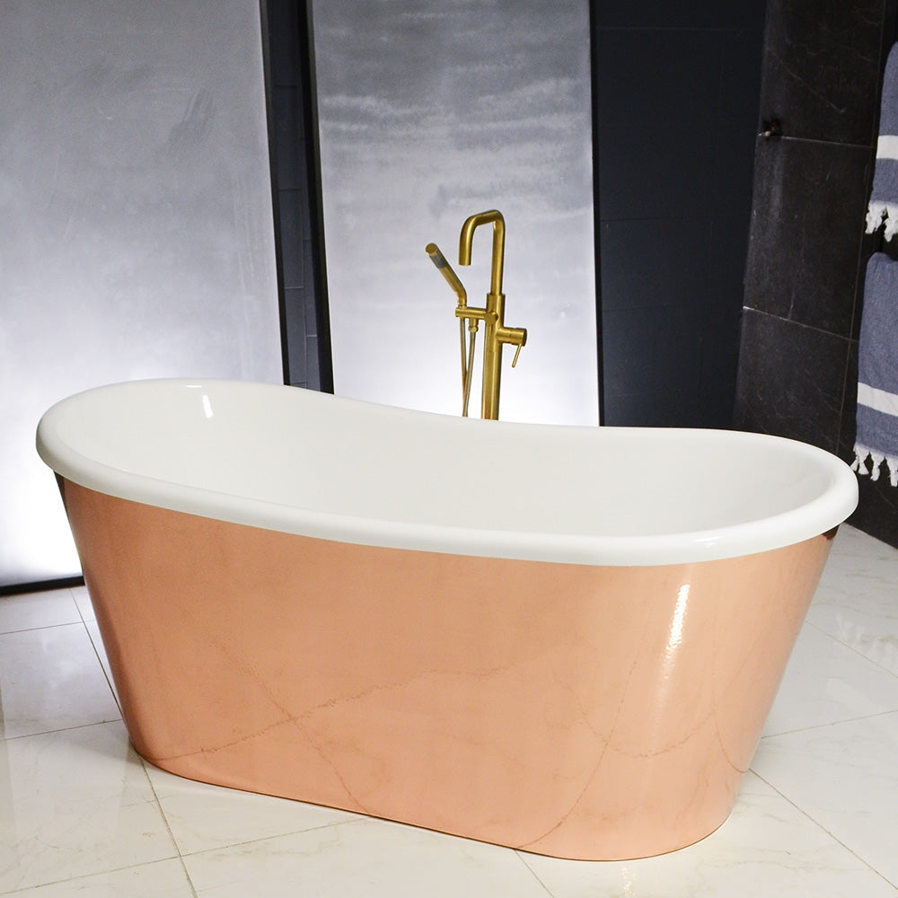 “SanSiro Toulon67HPCSoak” 67" x 31.5" French Bateau Tub “Hammered Polished” Solid Copper Exterior