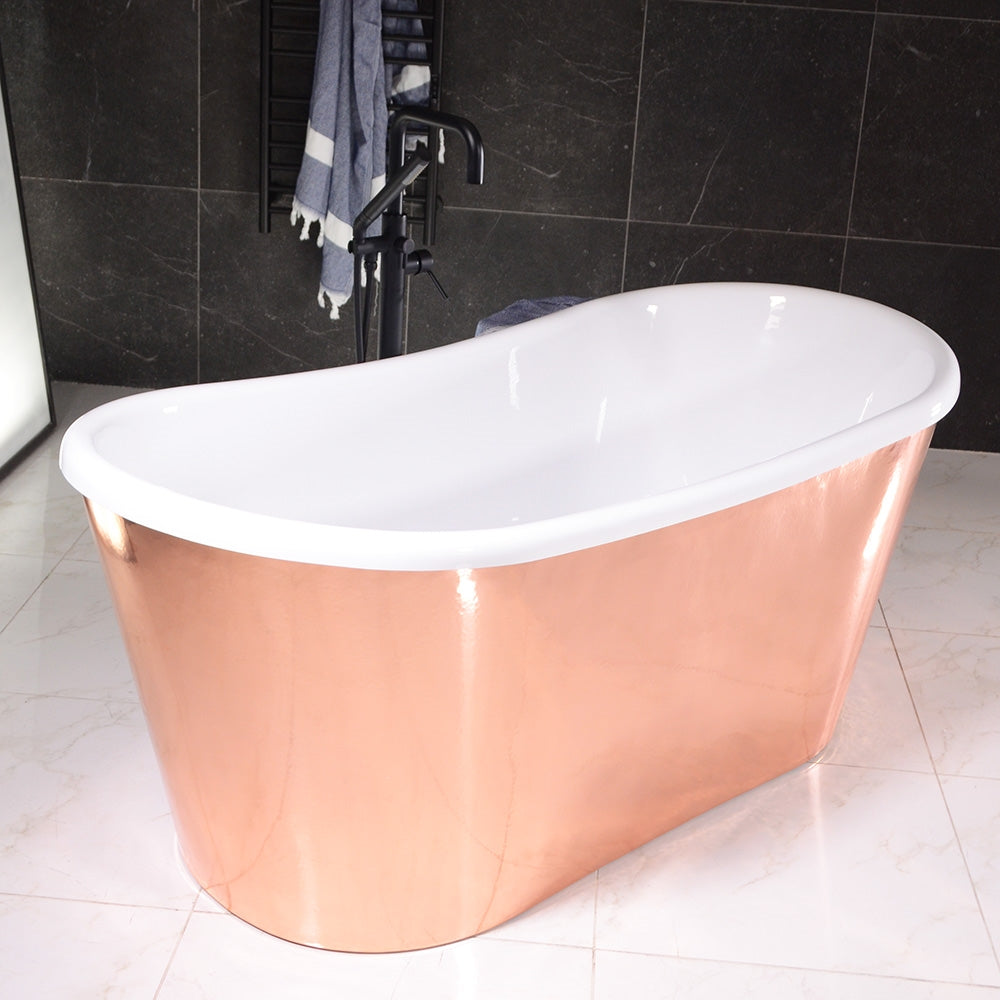 “SanSiro Toulon67PCAir” 67" x 31.5" “Warmed Air Jetted” French Bateau Tub Mirror Polished Solid Copper Exterior