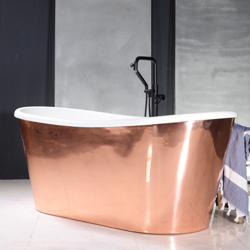 “SanSiro Toulon67PCAir” 67" x 31.5" “Warmed Air Jetted” French Bateau Tub Mirror Polished Solid Copper Exterior