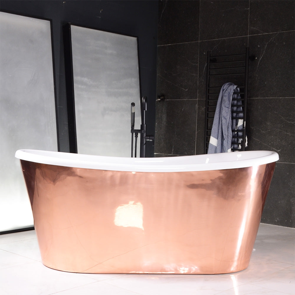 “SanSiro Toulon67PCSoak” 67" x 31.5" French Bateau Tub “Mirror Polished” Solid Copper Exterior