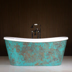“SanSiro Toulon67VGAir” 67" x 31.5" “Warmed Air Jetted” French Bateau Tub with Verdi Gris Aged Solid Copper Exterior