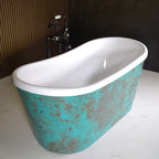 “SanSiro Toulon67VGAir” 67" x 31.5" “Warmed Air Jetted” French Bateau Tub with Verdi Gris Aged Solid Copper Exterior