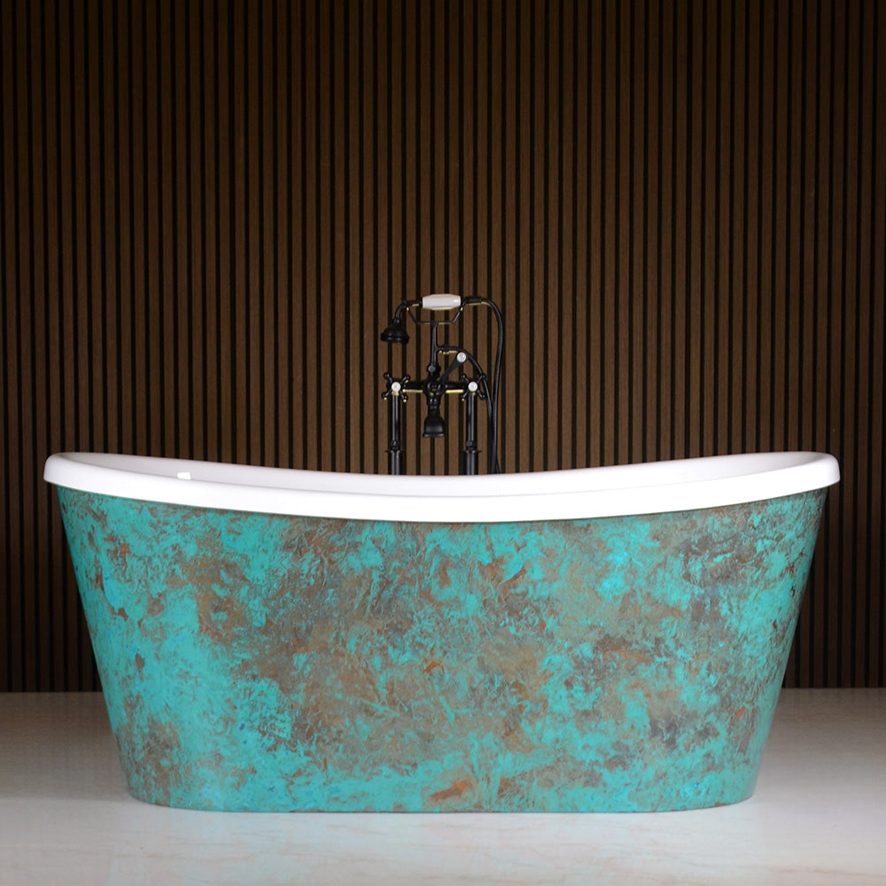 “SanSiro Toulon67VG Soak” 67" x 31.5" French Bateau Tub “Verdigris Aged” Solid Copper Exterior
