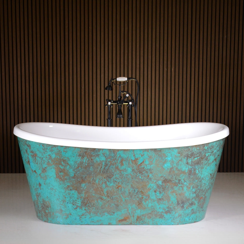 “SanSiro Toulon67VG Soak” 67" x 31.5" French Bateau Tub “Verdigris Aged” Solid Copper Exterior
