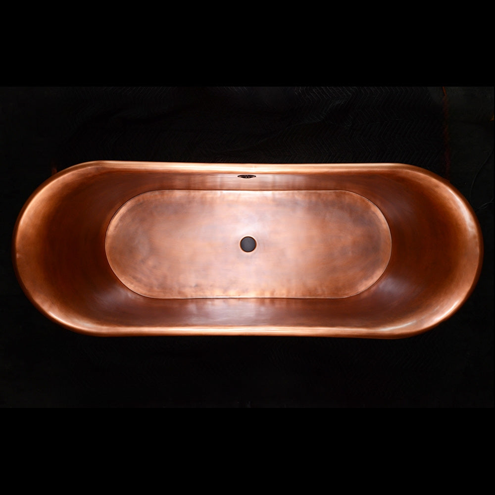 “SanSiro Cognac73VG Soaking Tub” 73" Freestanding French Bateau Pure Copper Bathtub with “Aged Verdigris” Exterior