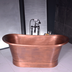 “SanSiro Cognac73LA” 73" “Warmed Air Jetted” Freestanding French Bateau Pure Copper Bathtub with Light Aged Exterior