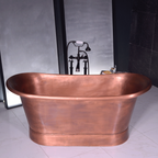 “SanSiro Cognac73LA Soaking Tub” 73" Freestanding French Bateau Pure Copper Bathtub with “Light Aged” Exterior