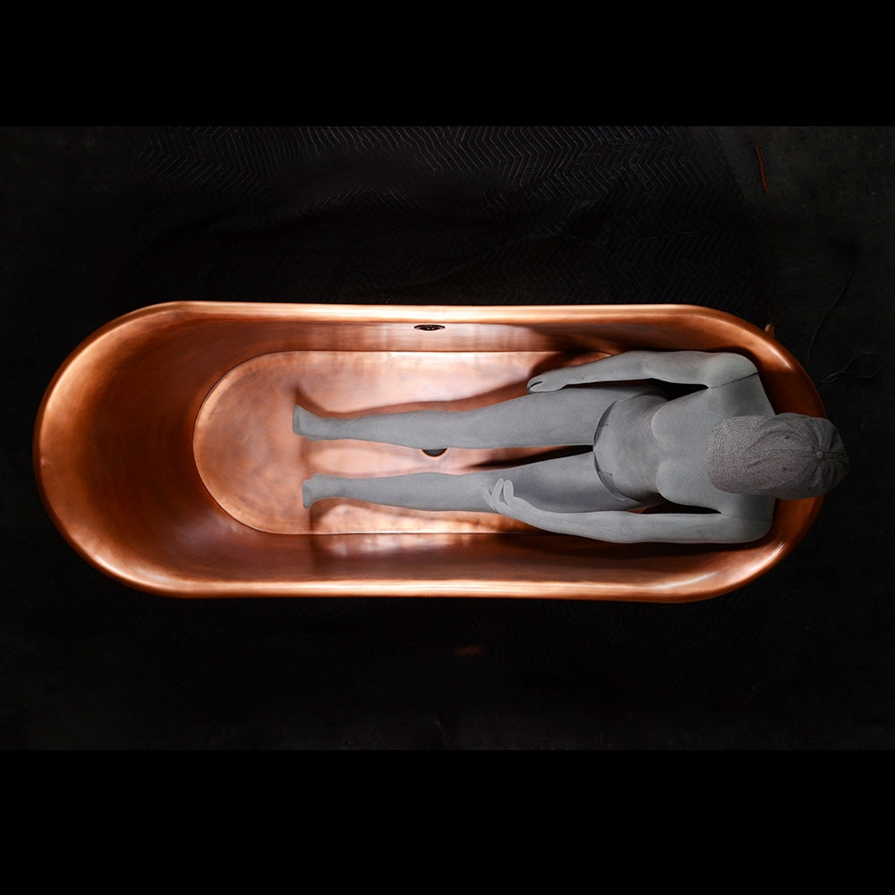 “SanSiro Cognac73LA Soaking Tub” 73" Freestanding French Bateau Pure Copper Bathtub with “Light Aged” Exterior