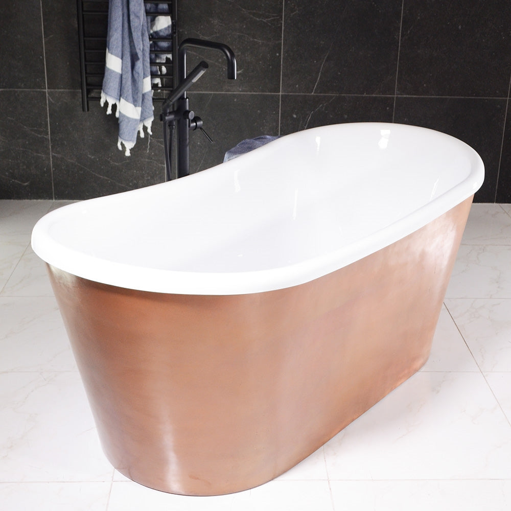 “SanSiro Toulon73HASoak” 73" x 31.5" French Bateau Tub “Hammered Light Aged” Solid Copper Exterior