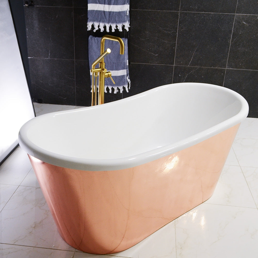 “SanSiro Toulon73HPCAir” 73" x 31.5" “Warmed Air Jetted” French Bateau Tub Hammered Polished Solid Copper Exterior