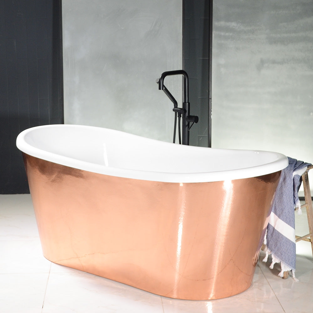 “SanSiro Toulon73PCAir” 73" x 31.5" “Warmed Air Jetted” French Bateau Tub Mirror Polished Solid Copper Exterior