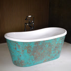 “SanSiroToulon73VG Soak” 73" x 31.5" French Bateau Tub “Verdigris Aged” Solid Copper Exterior