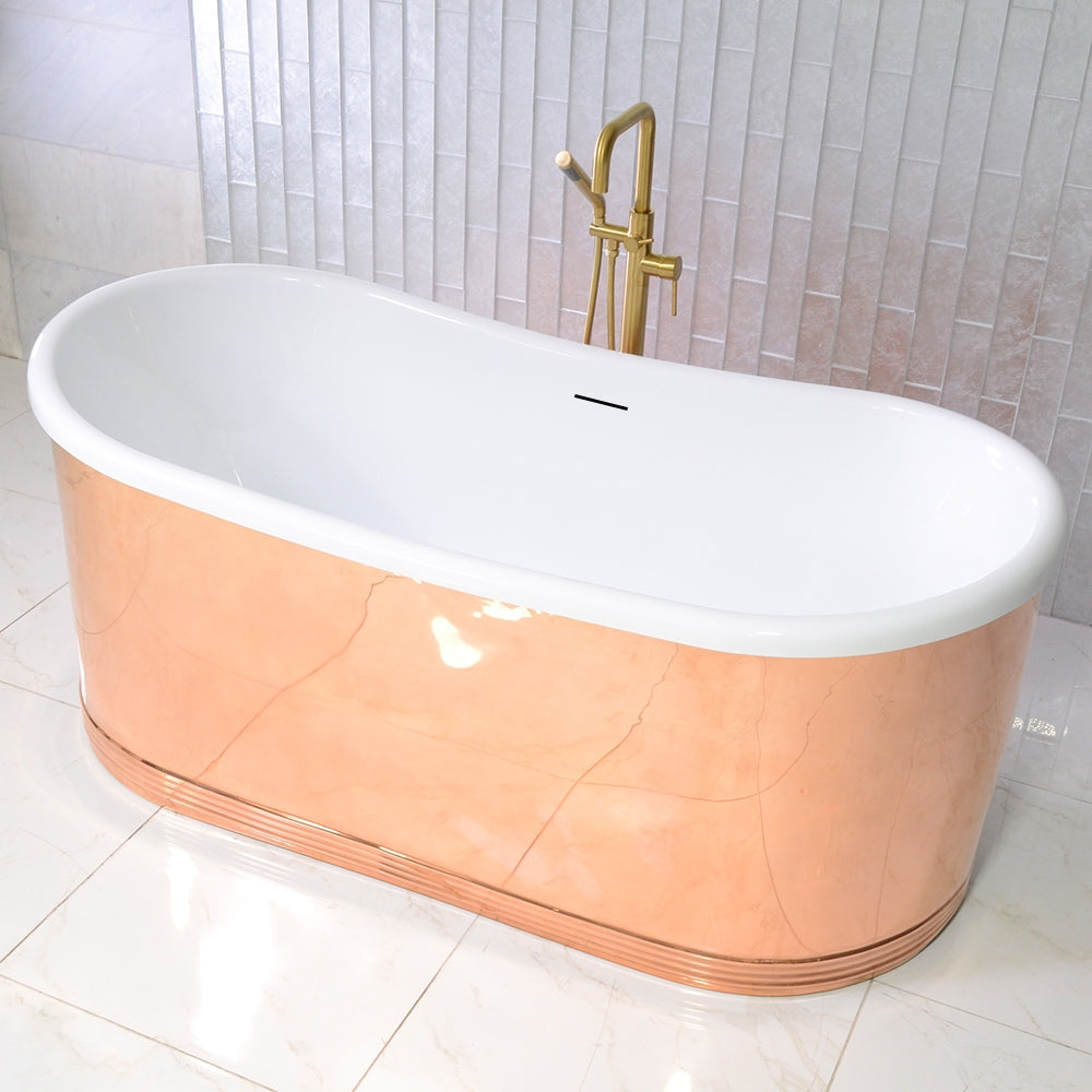 “SanSiro AquitaineA59PC” 59" “Warmed Air Jetted” Tub with a Mirror Polished Solid Copper Shell Exterior and Thick CoreAcryl Acrylic Interior