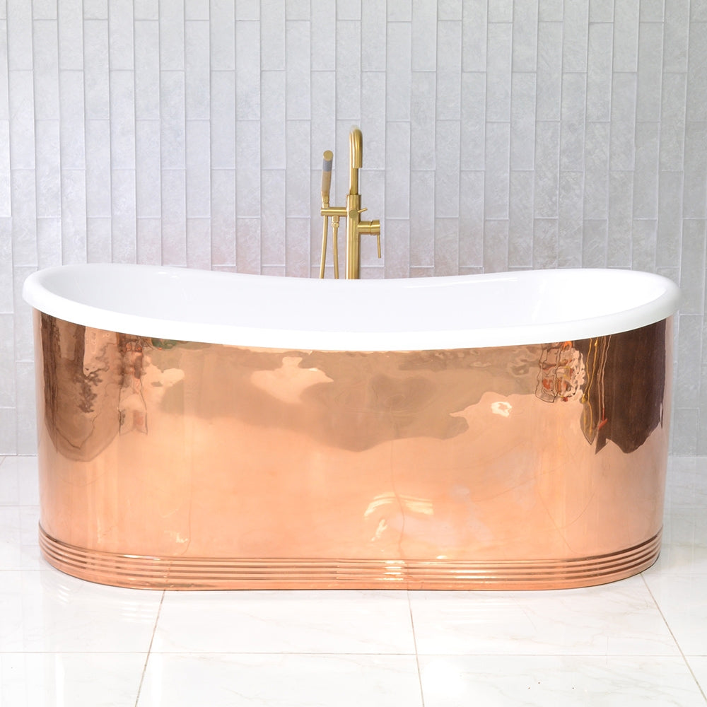 “SanSiro AquitaineA59PC” 59" “Warmed Air Jetted” Tub with a Mirror Polished Solid Copper Shell Exterior and Thick CoreAcryl Acrylic Interior