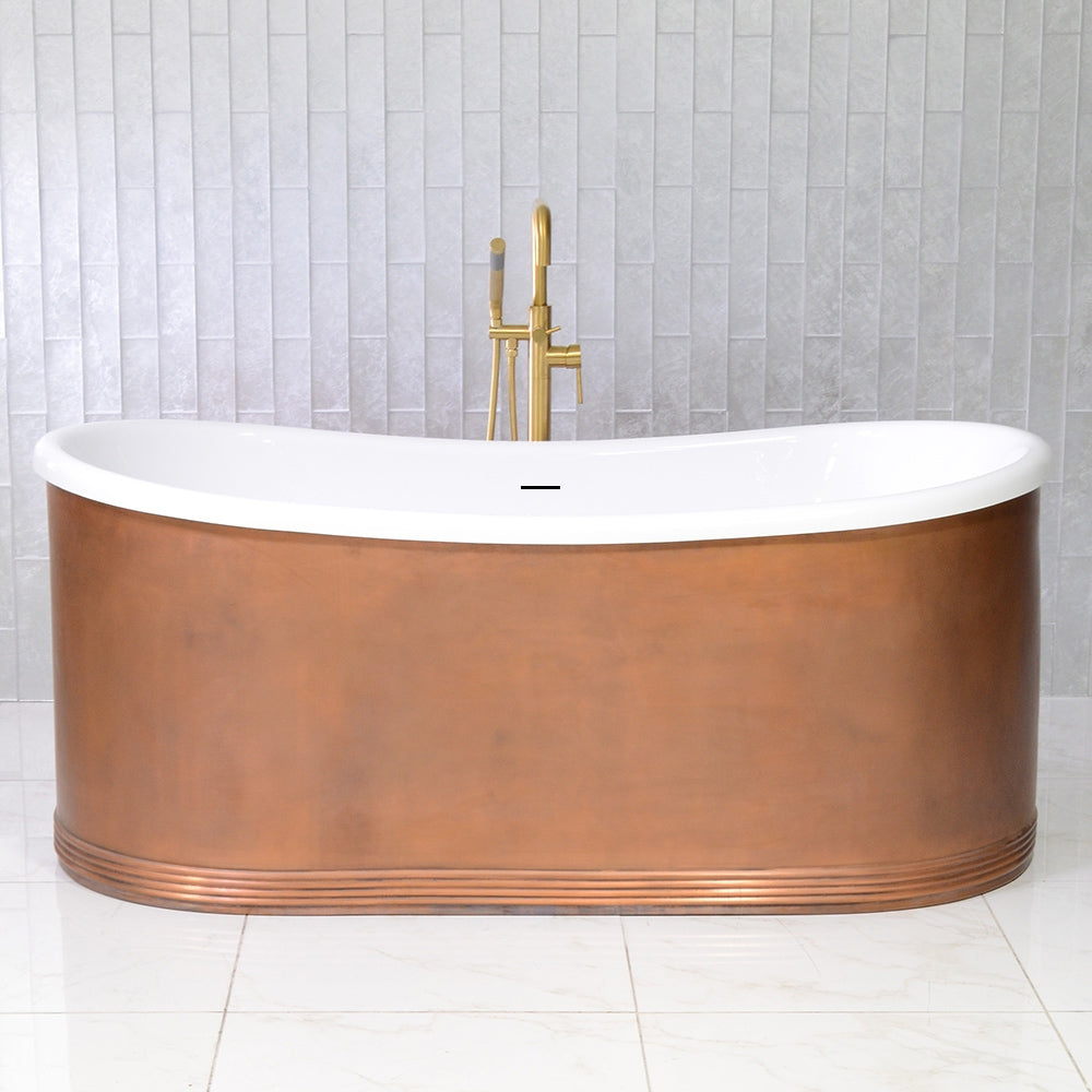 “SanSiro AquitaineA67LA” 67" “Warmed Air Jetted” Tub with a Lightly Aged Solid Copper Shell Exterior and Thick CoreAcryl Acrylic Interior