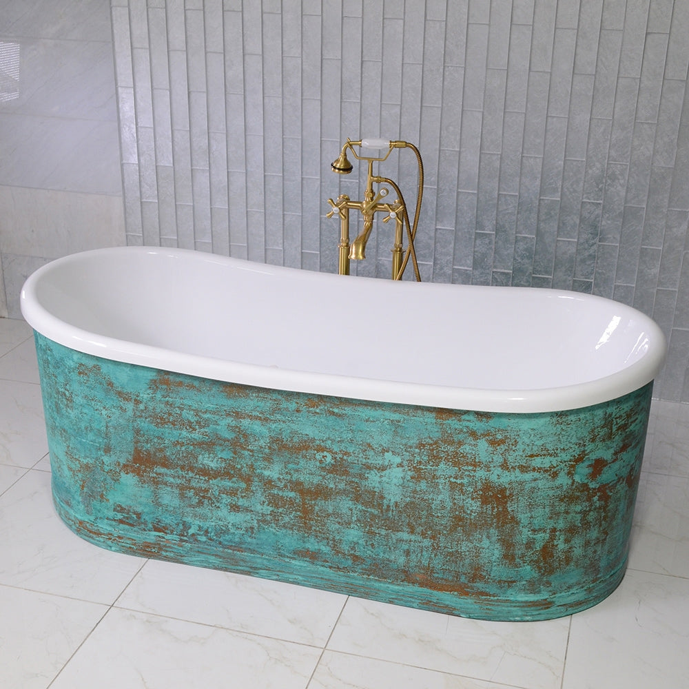 “SanSiro AquitaineA73VG” 73" “Warmed Air Jetted” Tub with a Verdigris Aged Solid Copper Shell Exterior and Thick CoreAcryl Acrylic Interior