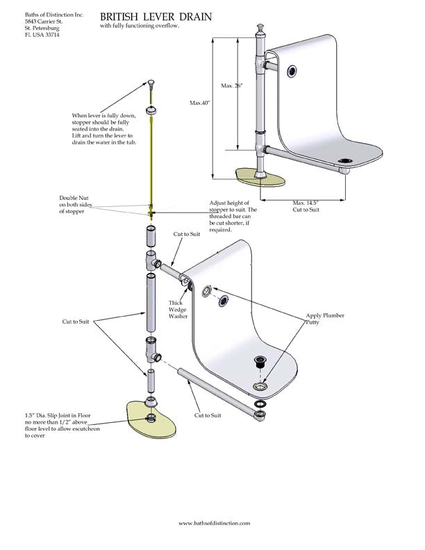 BL01PB “British Lever Drain” in Polished Brass Finish
