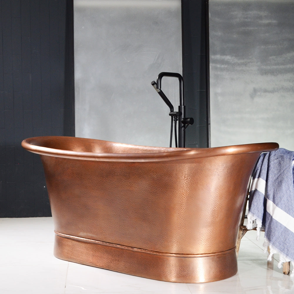 “SanSiro Colmar67HLAAir” 67" Variable Speed Air Jetted Hammered Lightly Aged Copper French Bateau Bathtub with Ozone Sanitizing