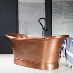 “SanSiro Colmar67HLAAir” 67" Variable Speed Air Jetted Hammered Lightly Aged Copper French Bateau Bathtub with Ozone Sanitizing