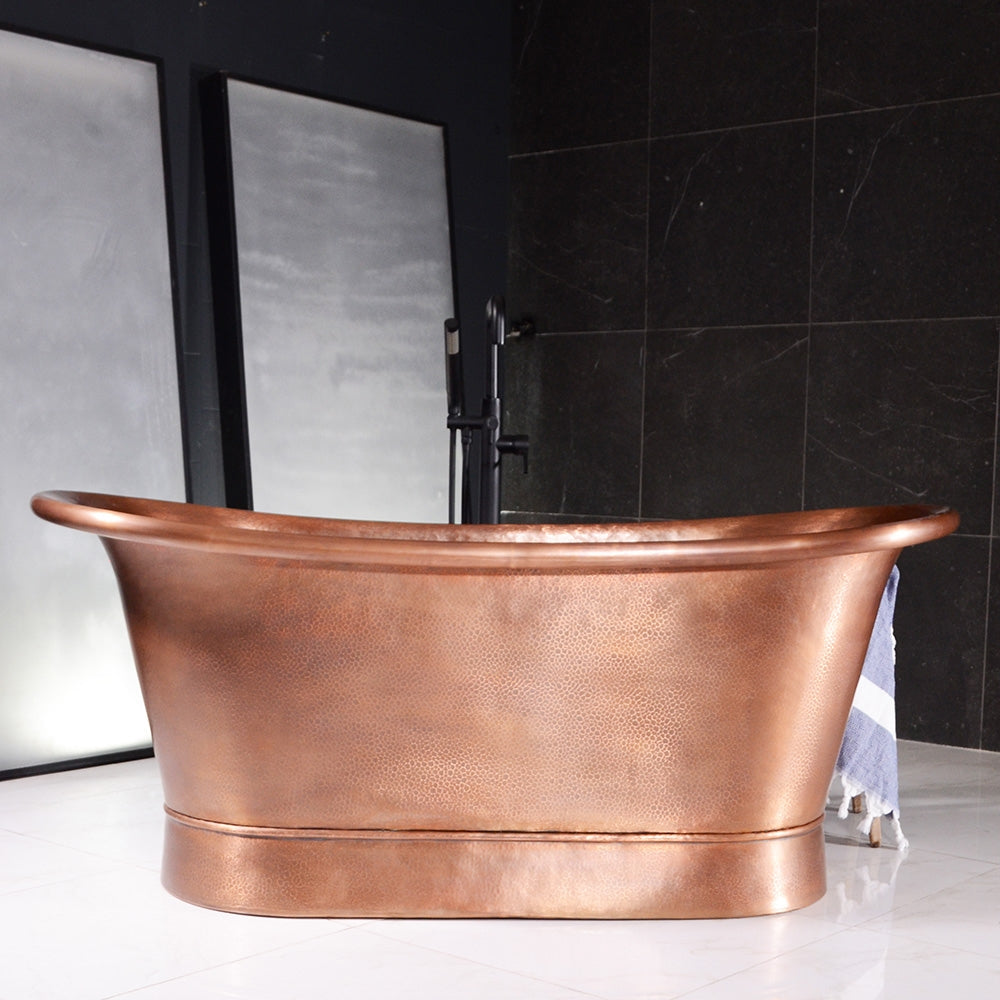 “SanSiro Colmar67HLAAir” 67" Variable Speed Air Jetted Hammered Lightly Aged Copper French Bateau Bathtub with Ozone Sanitizing