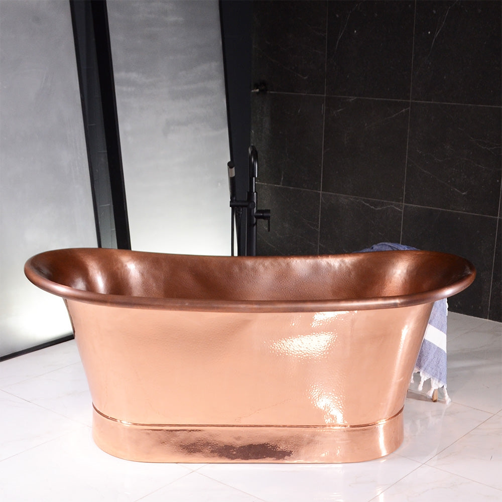 “SanSiro Colmar67HPCAir” 67" Variable Speed Air Jetted Hammered Copper French Bateau Bathtub with Ozone Sanitizing