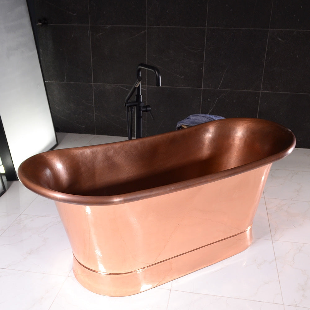 “SanSiro Colmar67HPCAir” 67" Variable Speed Air Jetted Hammered Copper French Bateau Bathtub with Ozone Sanitizing