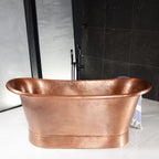 “SanSiro Colmar73HLAAir” 73" Variable Speed Air Jetted Hammered Lightly Aged Copper French Bateau Bathtub with Ozone Sanitizing