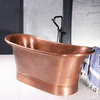 “SanSiro Colmar73HLAAir” 73" Variable Speed Air Jetted Hammered Lightly Aged Copper French Bateau Bathtub with Ozone Sanitizing