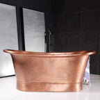 “SanSiro Colmar73HLAAir” 73" Variable Speed Air Jetted Hammered Lightly Aged Copper French Bateau Bathtub with Ozone Sanitizing