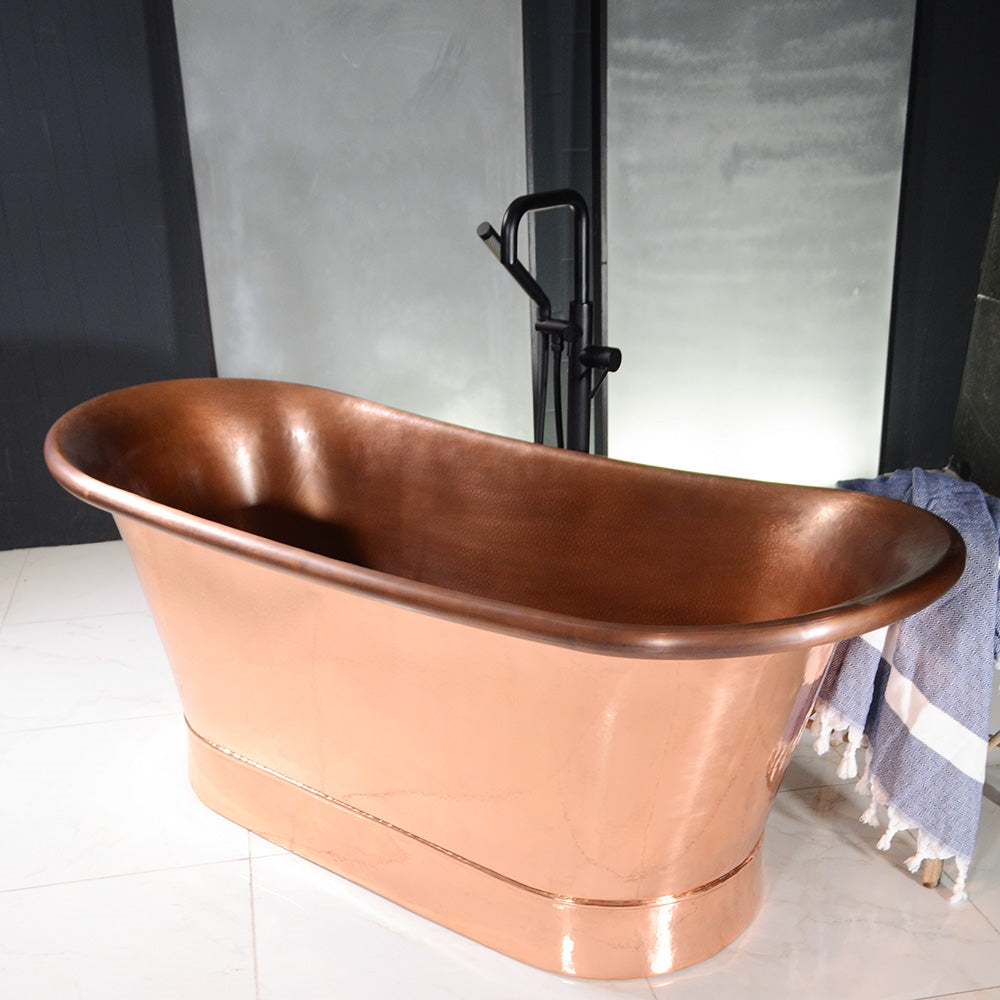 “SanSiro Colmar73HPCAir” 73" Variable Speed Air Jetted Hammered Copper French Bateau Bathtub with Ozone Sanitizing
