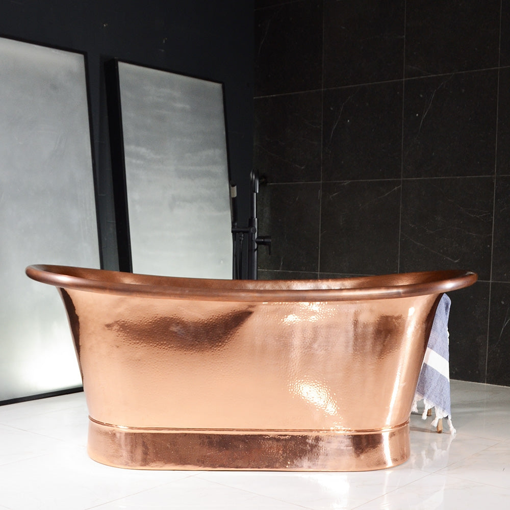 “SanSiro Colmar73HPCAir” 73" Variable Speed Air Jetted Hammered Copper French Bateau Bathtub with Ozone Sanitizing