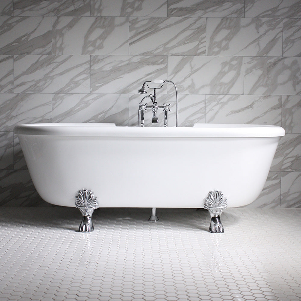 “SanSiro Empress EM75N” 75 Inch Hydro Massage “Water and Air Jetted” Double Ended Clawfoot Tub Package