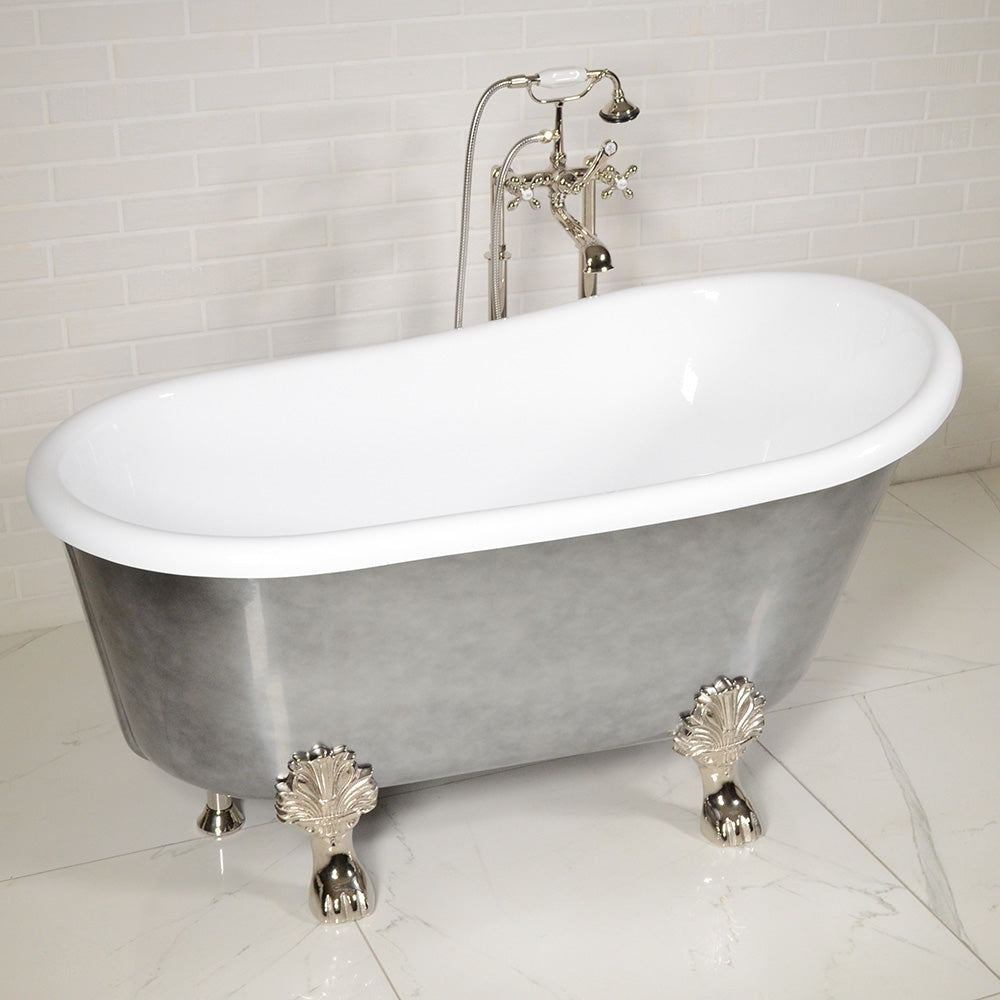 “LuxWide Calypso Athena-ACHCL54” 54 Inch White CoreAcryl Acrylic Swedish Slipper Clawfoot Tub “Aged Chrome” Exterior